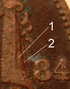 5 bani 1884 - dou� falduri