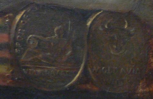 Unirea Principatelor - tablou de Theodor Aman - detaliu cu paftaua purtat� de Moldova (t�n�ra din st�nga, ce poart� salb� de galbeni la g�t)