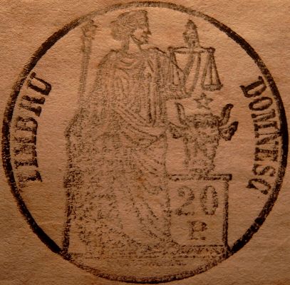 timbru domnesc umed de 20 de parale al Principatului Moldovei, pe un contract din anul 1860