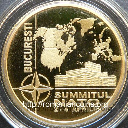100 lei 2008 - aur - Summitul Nato de la Bucure�ti - aprilie 2008