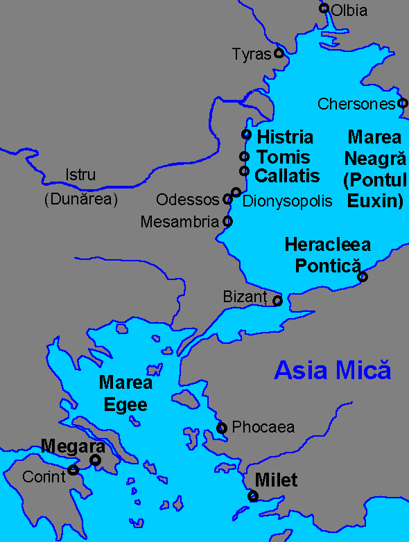 Pe hart� pot fi localizate cet��ile Histria, Tomis �i Callatis. Pot fi g�site �i cet��ile Milet �i Heracleea Pontica, de unde au venit coloni�tii care au �ntemeiat ora�e pe actualul teritoriu al Rom�niei.