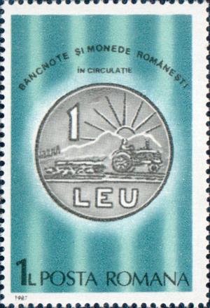 1987 - Monede și bancnote românești în circulație - moneda de 1 leu din 1966