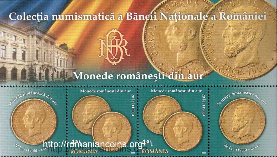 2013 - 4 lei și 30 de bani - 20 lei 1906 - timbru, două viniete și margine de minicoală (sînt 6 timbre și 6 viniete în fiecare minicoală)