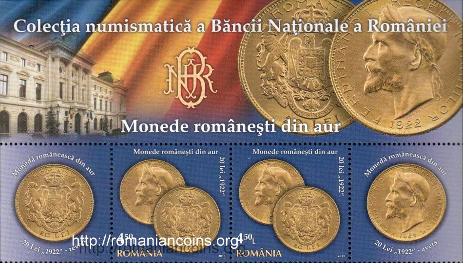 2013 - 4 lei și 50 de bani - 20 lei 1922 - timbru, două viniete și margine de minicoală (sînt 6 timbre și 6 viniete în fiecare minicoală)