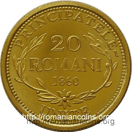 20 români 1860 - aur - medalie bătută în 2007