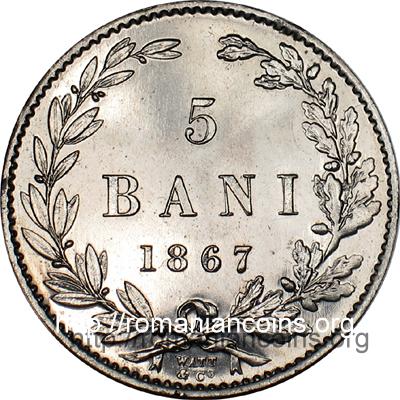 5 bani 1867 Watt - probă, grosime dublă