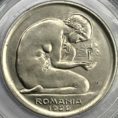 5 lei 1922 - woman at spring - monetary pattern