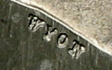 monetary pattern - 2 lei 1869 - detail with the engraver's name, WYON