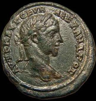 4 assaria coin from Callatis - Severus Alexander / coiled snake - obverse