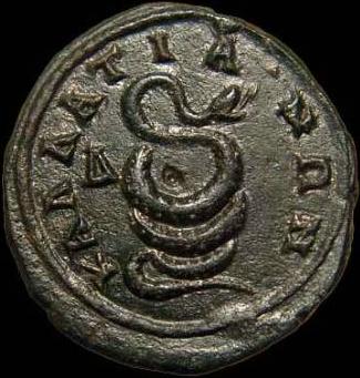 4 assaria coin from Callatis - Severus Alexander / coiled snake - reverse