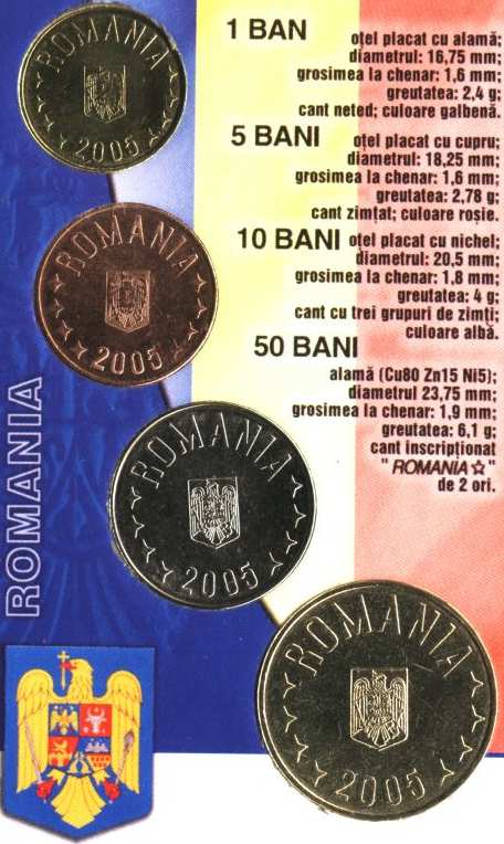 1 ban, 5, 10 and 50 bani 2005